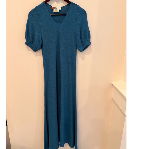 Free People Dresses & Skirts - Free People FP Beach Teal Blue Knit V-Neck Puff Sleeve Maxi Dress XS OB1090340